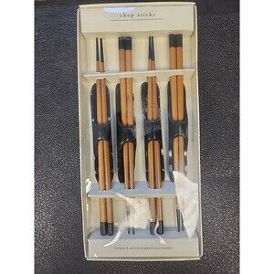 NEW Pier 1 Imports Wooden Chopsticks & Holders (Set of 4) Brown W/ Black Tips
